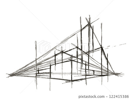 Image of buildings in an office district_hand-drawn perspective line 122415386