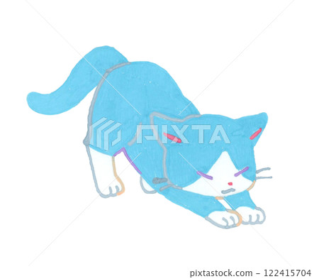 Stretching cat (pastel color) Hand-drawn illustration of a cute animal 122415704