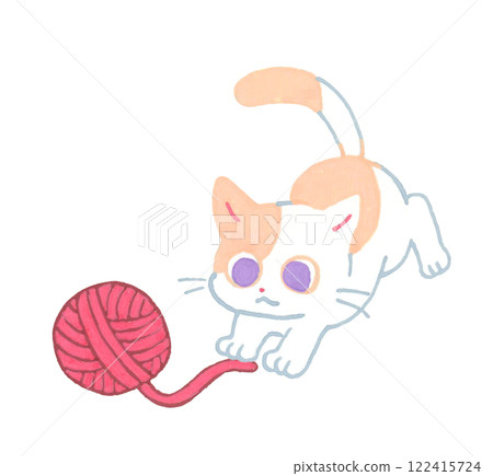 小貓玩紗（柔和的色彩）可愛的動物手繪插畫素材 122415724