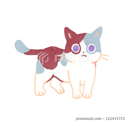 印花布貓，可愛的動物手繪插畫素材 122415725