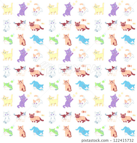 Pastel color cat seamless pattern Hand drawn illustration animal pattern Pastel color cat seamless pattern Hand drawn illustration animal pattern 122415732