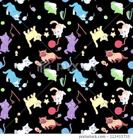 柔和的彩色貓無縫圖案，手繪插畫動物圖案 122415733