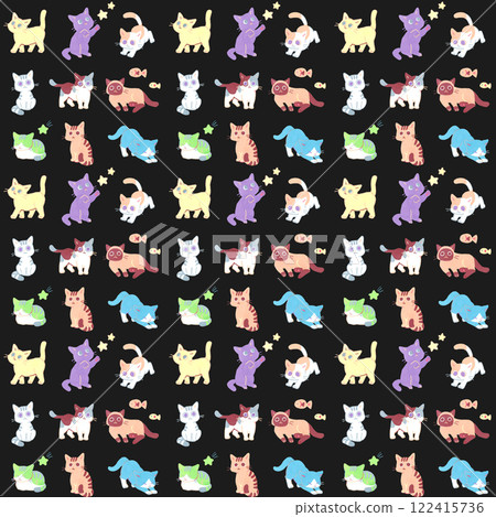 Pastel color cat seamless pattern Hand drawn illustration animal pattern 122415736
