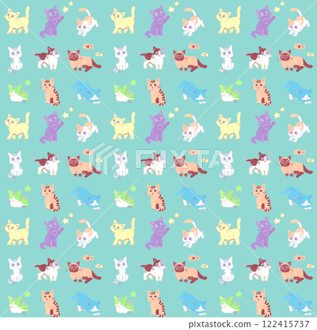 Pastel color cat seamless pattern Hand drawn illustration animal pattern 122415737