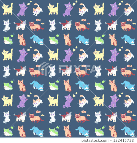 Pastel color cat seamless pattern Hand drawn illustration animal pattern 122415738