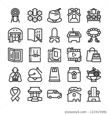Japanese funeral icon set Japanese funeral icon set 122415946