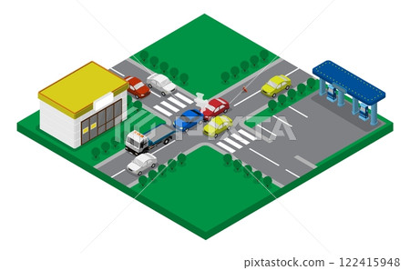 Isometric cars In auto accident on intercity road. Traffic jam on highway due to car accident. Aerial view 3D vector isolated on white background Isometric cars In auto accident on intercity road. Traffic jam on highway due to car accident. Aerial view 3D vector isolated on white background 122415948