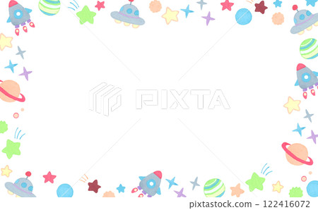 Pastel colored space motif frame Cute hand-drawn illustration background material 122416072