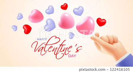 Happy Valentines Day Banner With Korean Finger Heart Hand Gesture 122416105