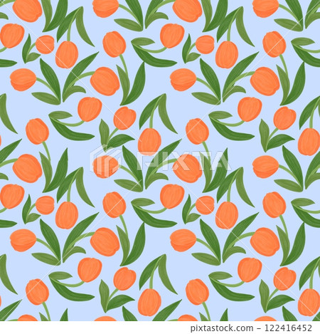 seamless colorful tulip pattern for fabric with light blue background 122416452