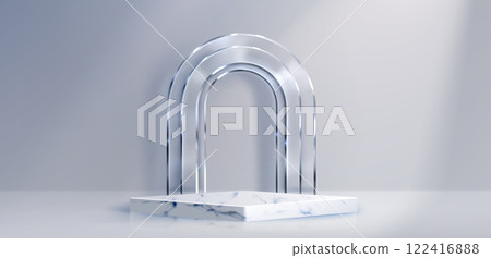 Marble podium with glass arch elements Marble podium with glass arch elements 122416888