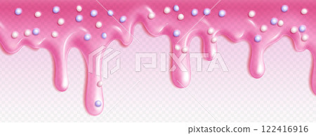 Pink candy drips with scattered pearls 122416916