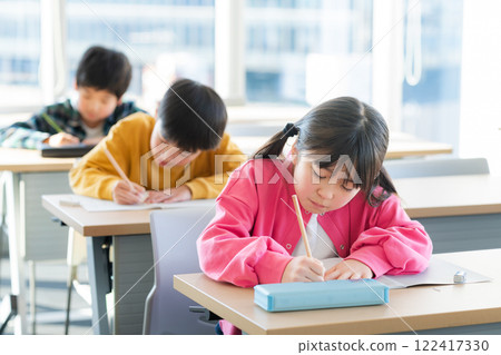 Elementary school students taking lessons in a classroom Elementary school students taking lessons in a classroom 122417330