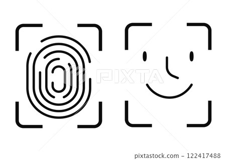 Finger print icon biometric id, unique scan, line signature on white background. Touch id identity, scanner. Fingerprints icon  122417488