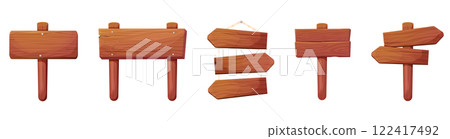 Wood plank signboard frame wooden texture game signpost, farm garden or jungle pointing panel. Set menu ui design. Outdoor empty textured arrow Wood plank signboard frame wooden texture game signpost, farm garden or jungle pointing panel. Set menu ui design. Outdoor empty textured arrow 122417492