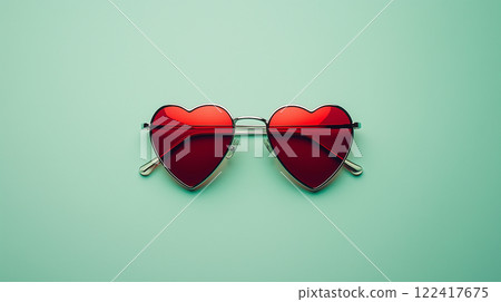Heart-shaped sunglasses and mint green background 122417675