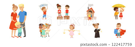 Kind and Fair Little Children with Honest Behavior Vector Set Kind and Fair Little Children with Honest Behavior Vector Set 122417759