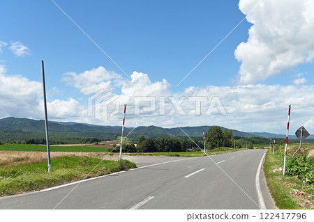 Early summer blue sky and straight road 122417796