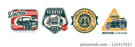 Classic Retro Car Repair and Garage Badge Vector Set 122417817