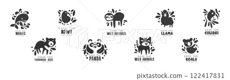 Save Wild Animal Logo and Monochrome Label Design Vector Set 122417831