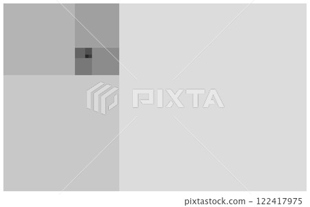 An illustration of a group of squares with side lengths set to multiples of the Fibonacci sequence, colored in a gray gradient 122417975