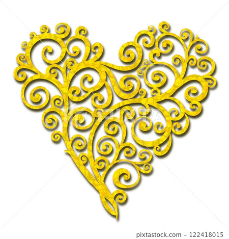 Illustration of a heart with a gold arabesque pattern, illustration of a heart with a vine pattern 122418015