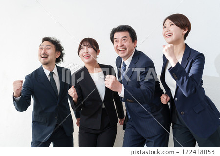 Multiple smiling businessmen running Multiple smiling businessmen running 122418053