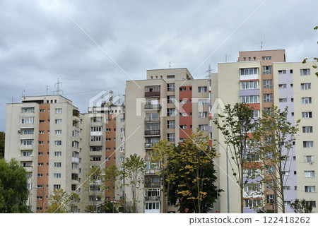 Post Soviet flat of blocks built in the Communist era, concrete apartment buildings Post Soviet flat of blocks built in the Communist era, concrete apartment buildings 122418262