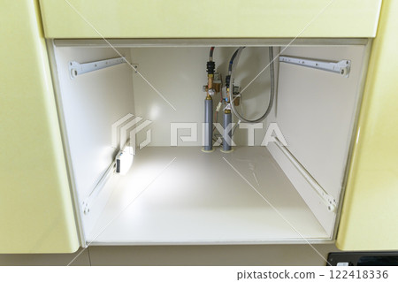 Leaking faucet (actual view under the sink) Leaking faucet (actual view under the sink) 122418336