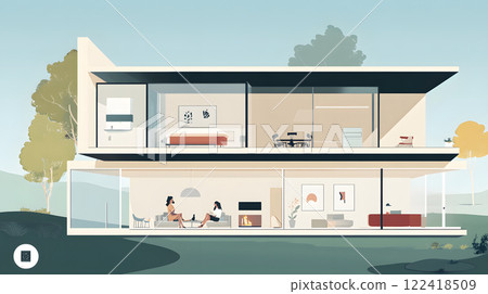 Bright illustration of housing and happy family life Bright illustration of housing and happy family life 122418509