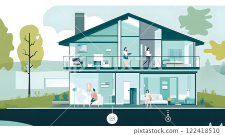 Bright illustration of housing and happy family life Bright illustration of housing and happy family life 122418510