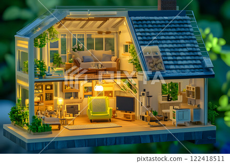 Bright illustration of housing and happy family life 122418511