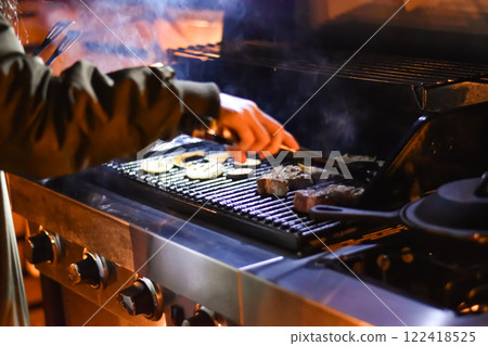 Barbecue at the campsite at night 122418525
