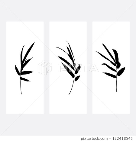 Hand drawn branch of bamboo leaves element with line pattern vector on white bakground. Oriental decoration with logo design, flyer or presentation in vintage style. Hand drawn branch of bamboo leaves element with line pattern vector on white bakground. Oriental decoration with logo design, flyer or presentation in vintage style. 122418545