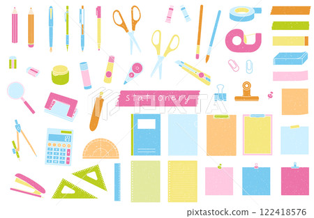 Stationery stamp style illustration set 122418576