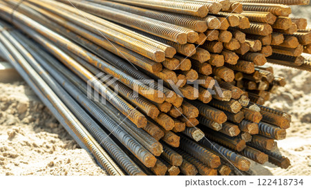 rusty bars of iron rebar on a construction site rusty bars of iron rebar on a construction site 122418734