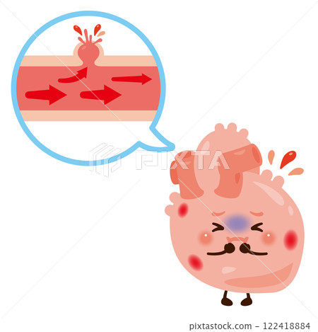 Heart character with ruptured blood vessels causing bleeding 122418884
