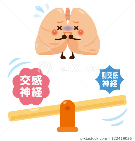 Character illustration of an unbalanced autonomic nervous system and unhealthy lungs Character illustration of an unbalanced autonomic nervous system and unhealthy lungs 122419026