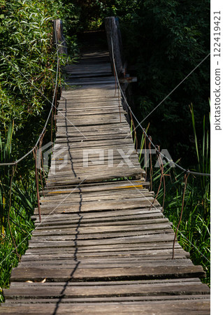 Suspension bridge, walkway to the adventurous, cross to the other side Suspension bridge, walkway to the adventurous, cross to the other side 122419421