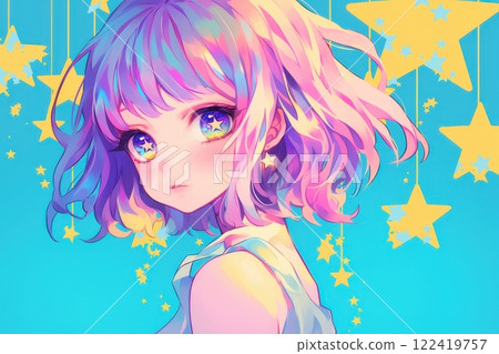 可愛的日本女孩被星星著色（動漫、漫畫、女孩、異世界） 122419757