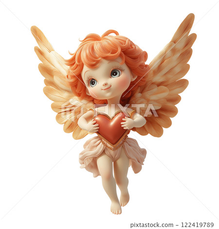 Cute Adorable Cupid or little angel with red heart. Valentines day concept. 122419789