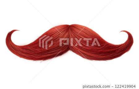 A vibrant red mustache is prominently displayed against a white background A vibrant red mustache is prominently displayed against a white background 122419904