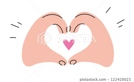 Gestures, two Hands making Heart shape, love sign. Gesturing human arms. Trendy modern vector illustration isolated on white background, hand drawn, flat design Gestures, two Hands making Heart shape, love sign. Gesturing human arms. Trendy modern vector illustration isolated on white background, hand drawn, flat design 122420023