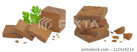 Brown cheese. Norwegian brunost isolated on white background with full depth of field Brown cheese. Norwegian brunost isolated on white background with full depth of field 122420214