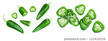 jalapeno peppers isolated on white background. Green chili pepper . Top view. Flat lay jalapeno peppers isolated on white background. Green chili pepper . Top view. Flat lay 122420220