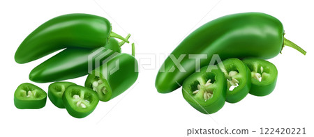 jalapeno peppers isolated on white background. Green chili pepper with full depth of field. jalapeno peppers isolated on white background. Green chili pepper with full depth of field. 122420221
