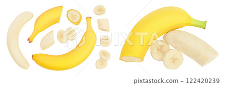 banana isolated on white background with full depth of field. Top view. Flat lay. banana isolated on white background with full depth of field. Top view. Flat lay. 122420239