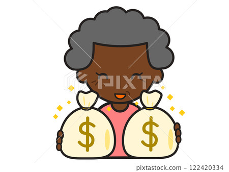 Black grandmother holding a bag of dollars 122420334