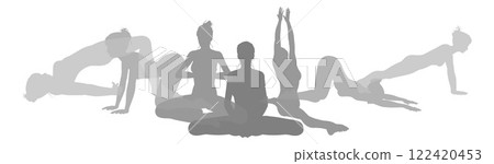 Yoga Pilates Poses Women Silhouettes Concept Yoga Pilates Poses Women Silhouettes Concept 122420453