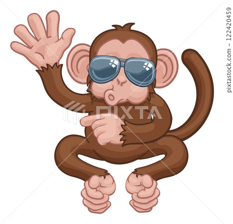 Monkey Sunglasses Cartoon Animal Waving Pointing Monkey Sunglasses Cartoon Animal Waving Pointing 122420459